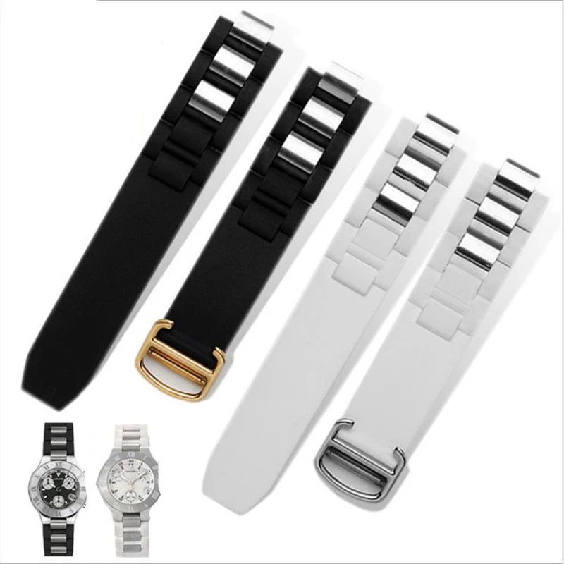 

20 * 10mm Rubber WatchBand For 21st Century Silicone Watch Band Black White Watch Band Male Waterproof Wristband Durable Belt