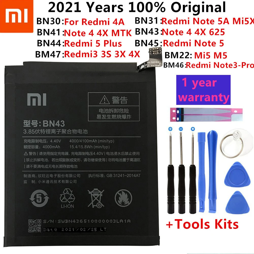 

Xiao Mi Original Phone Battery For Xiaomi Redmi Note 4 5 4X 3 Pro 3S 3X 4X Mi 5 4A Note 5A / Pro 5 Plus Replacement batteries