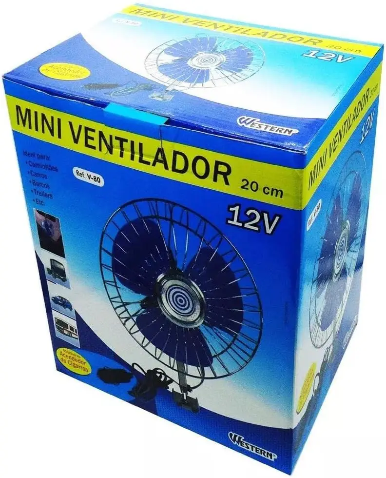 

Ventilador Automoveis 12V Mini, Prata/Azul, 20 cm