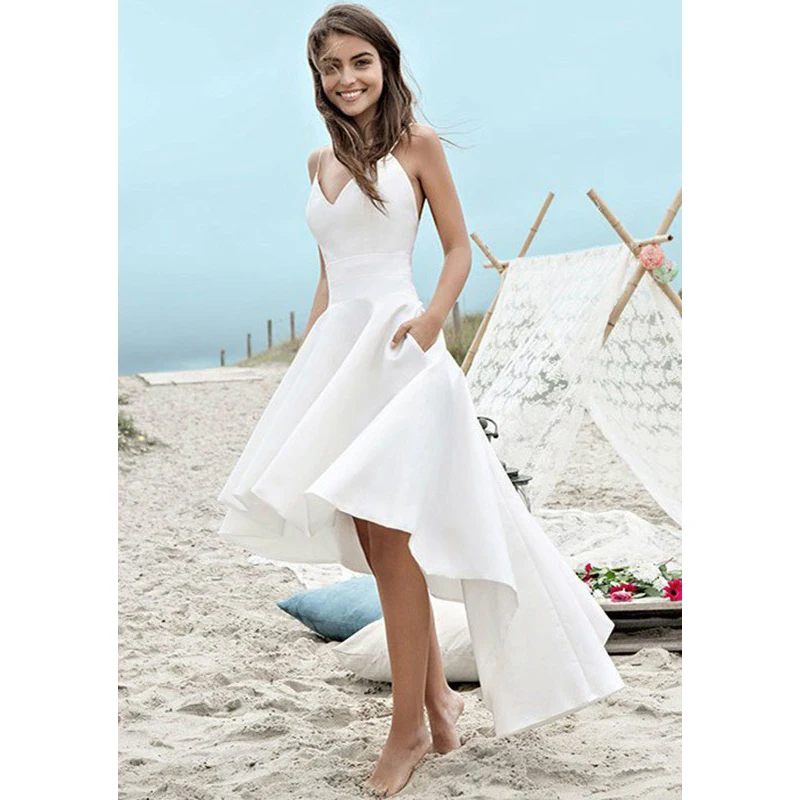 

Vestidos Novia A-line V-neck Open Back Sleeveless Knee Length Skirt For Summer Simple Style Robe De Mariage 2022 Newest
