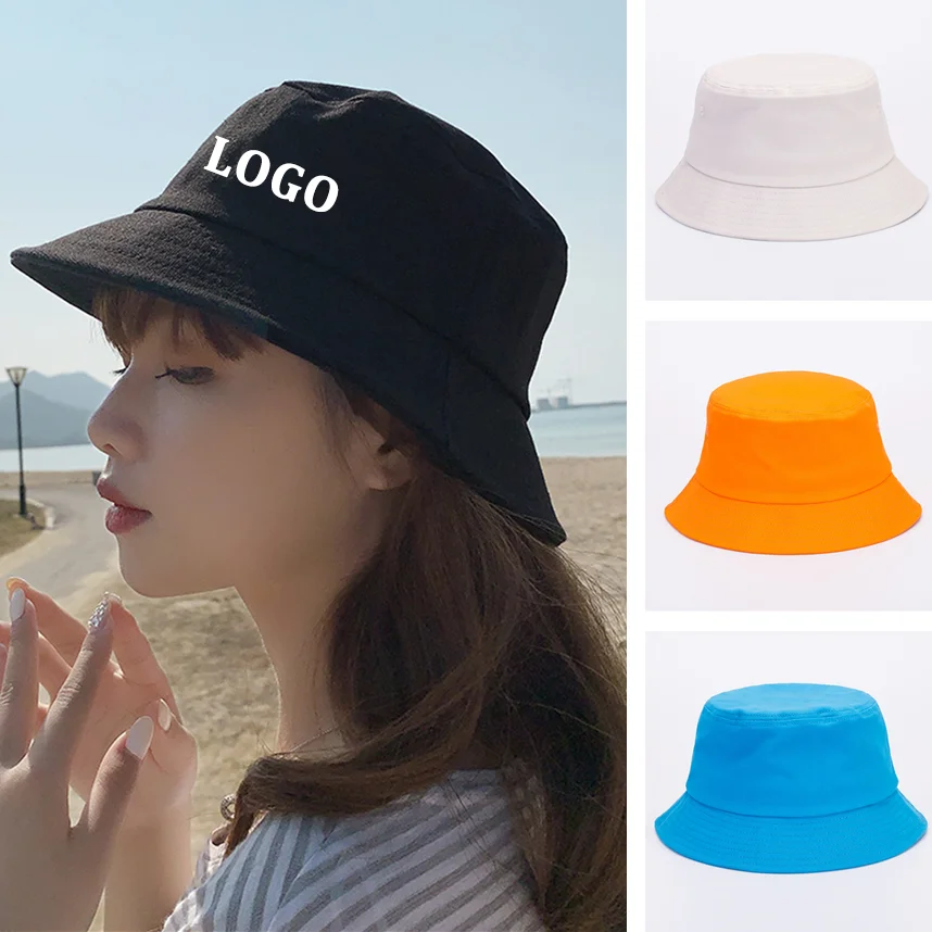 Custom Print Logo Unisex Cotton Bucket Hats Women Summer Panama Hat Men Sunbonnet Fedoras Outdoor Fisherman Hat Beach Cap