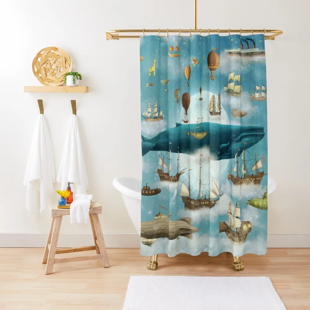 

Ocean Meets Sky Themed Shower Curtain,Funny Whale Ocean Animal Sea Waves Blue Sky Shower Curtains for Bathroom Decor Set ,Hooks