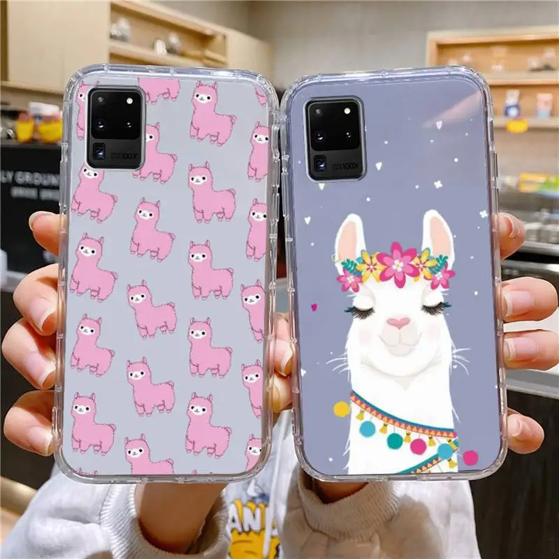 

Kawaii Cute Llama Alpaca Animals Phone Case For Samsung Galaxy S10 S10e A70 Edge S22 S23 Plus Ultra Note10 Transparent Cove