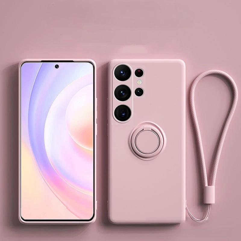 Чехол для телефона с магнитным силиконовым ремешком и кольцом Samsung Galaxy S24 Ultra S23 S22