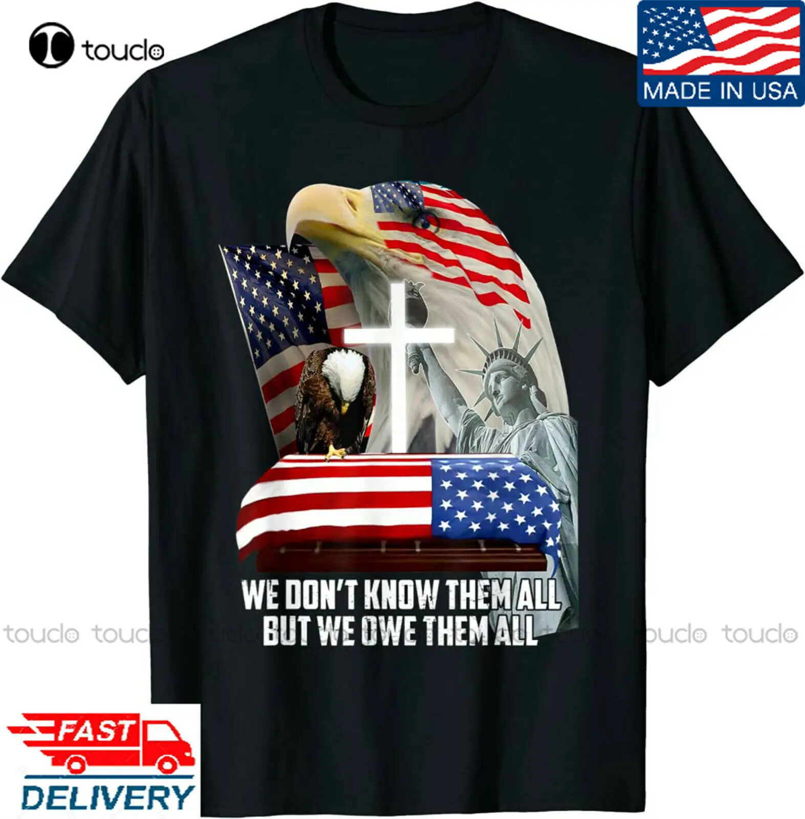 

We Don'T Know Them All But We Owe Them All Eagles Usa Flag T-Shirt, Veteran Tee Shirts For Men Short Sleeve Christmas Gift Retro