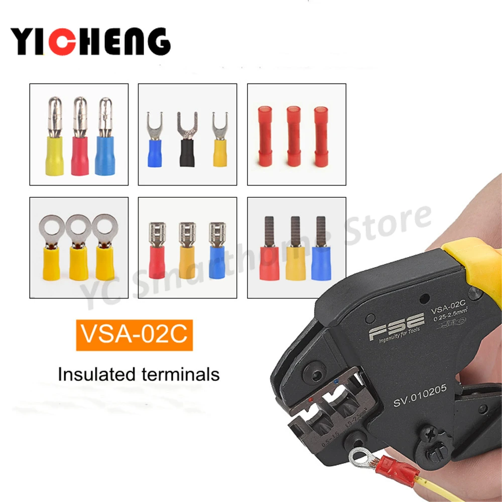 VSA-02C быстрые миниатюрные клещи, трудосберегающие обжимные плоскогубцы, Храповые Клещи для холодного обжима, предварительно изолированные клещи
