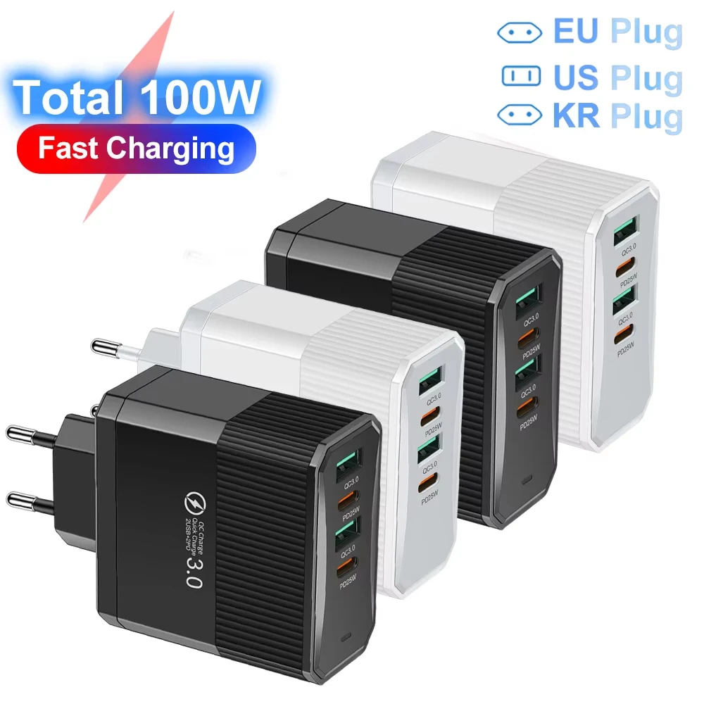 Total 100W 2USB 2PD Зарядное устройство Быстрая зарядка Quick Charge 3.0 Дорожная вилка Зарядный