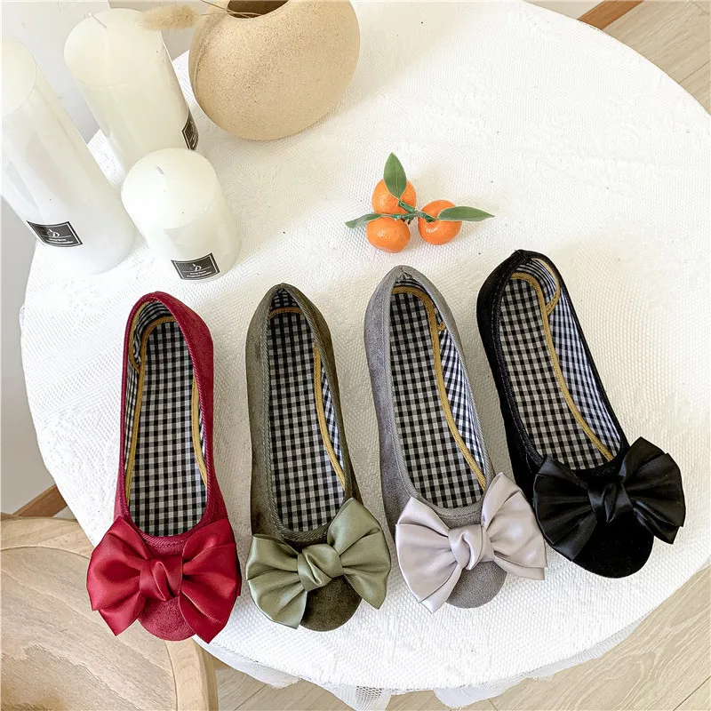 2022 Summer New Women's Shoes Large Bowknot Round Head Flat Sole Women's Fashion Bean Shoes Women