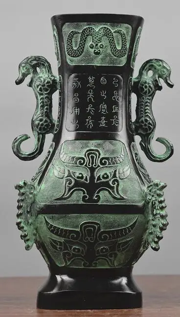 

Antique bronze ornaments pure copper antique Study decoration four Dragon bottle large shuanglongzun home office desk Bogu rack