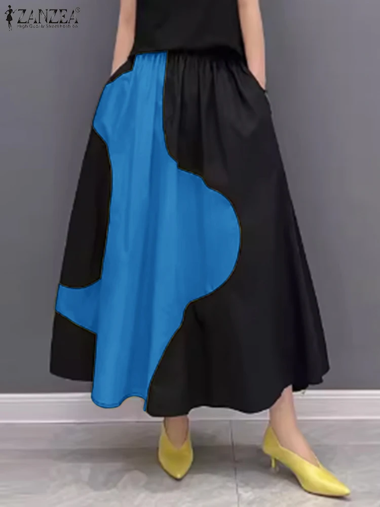 Осенняя модная Лоскутная юбка ZANZEA Корейская трапециевидная Женская макси с