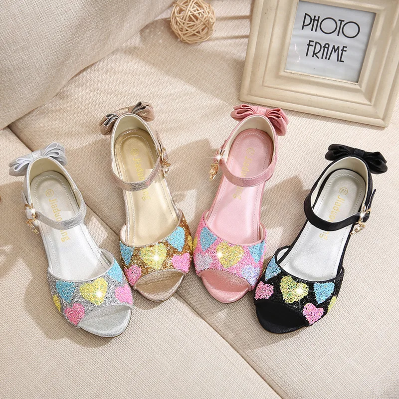

Sandals Girls Princess Shoes High-Heeled Waterproof Non-Slip Love Crystal Shoes Shiny Wear-Resistant Breathable Children's Shoes