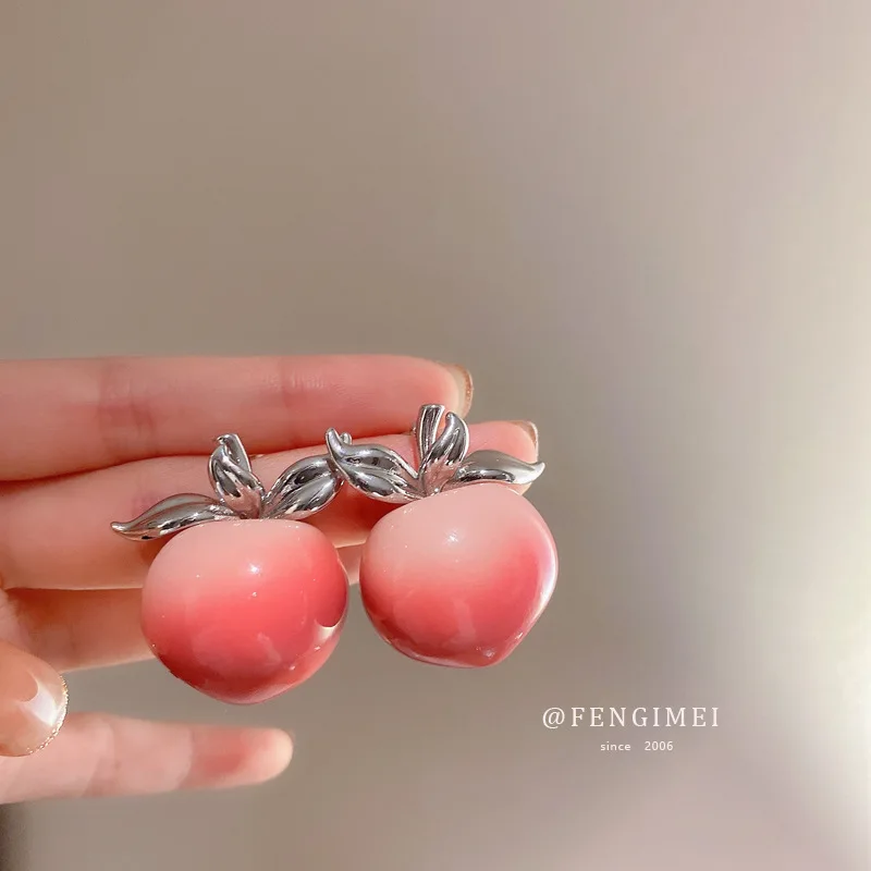 

925 Silver Needle Sweet Fashion Peach Earrings Girl Heart Temperament Earrings Earrings Net Red New Personality Simple Earrings