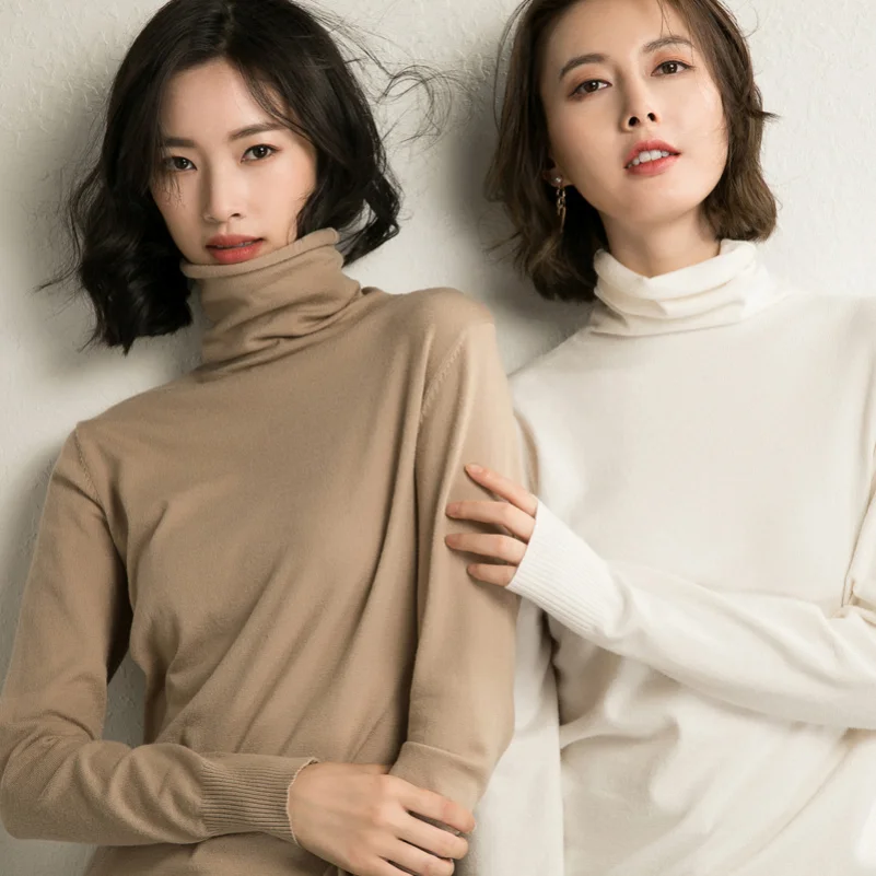 

New Autumn Winter Sweater Turtleneck Slim Fit Basic Pullovers Fashion Korean Knit Tops Bottoming Women Stretch Sweaters PTKPCC