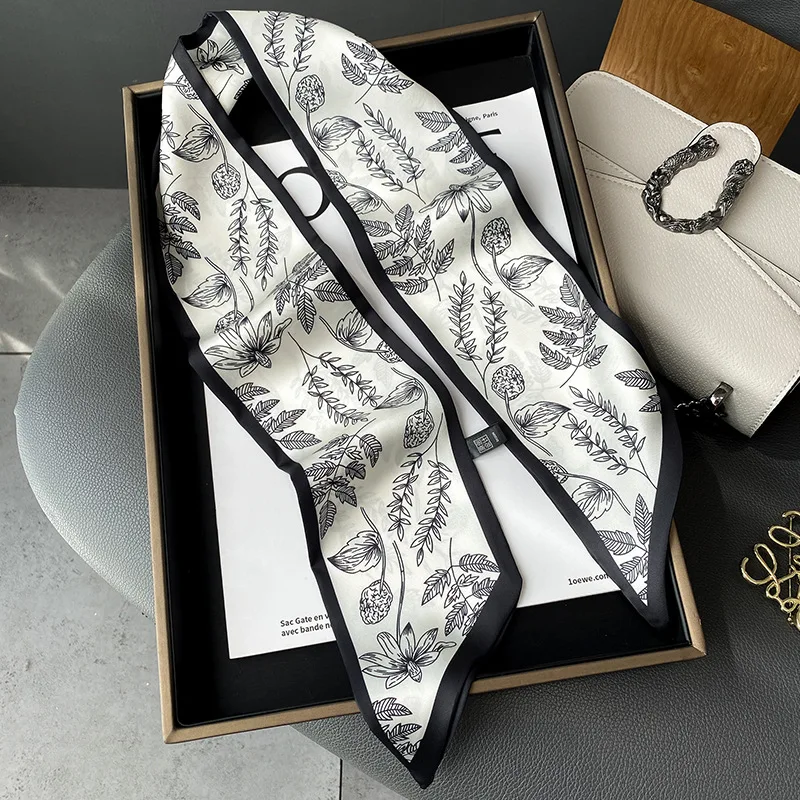 

Fashion Print Hair Ribbon Scarf Women Korean Style Neck Tie Bag Scarfs Satin Silk Skinny Headscarves Ladies Floral Bands New