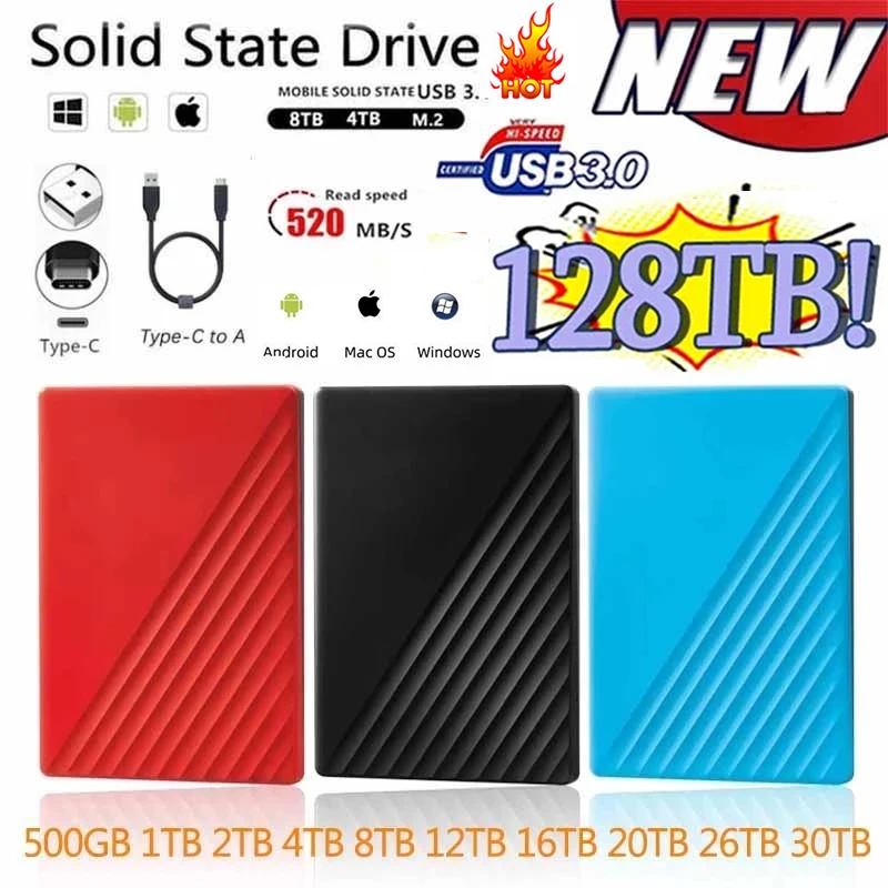 

Portable 100% Original SSD 64TB Hard Drive 1TB/2TB/4TB/16TB External SSD Hard Drive Type C USB3.1 Hard Disk USB Flash Drive