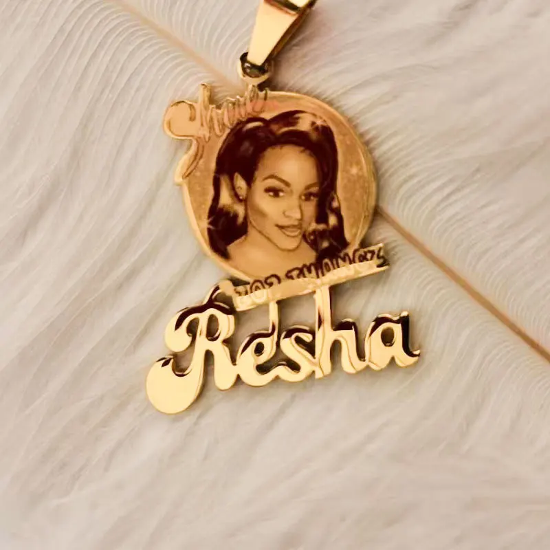 

Custom Photo Letter Necklace Personalised Character Picture Nameplate Pendant Stainless Steel Memory Jewelry For Family Gifts