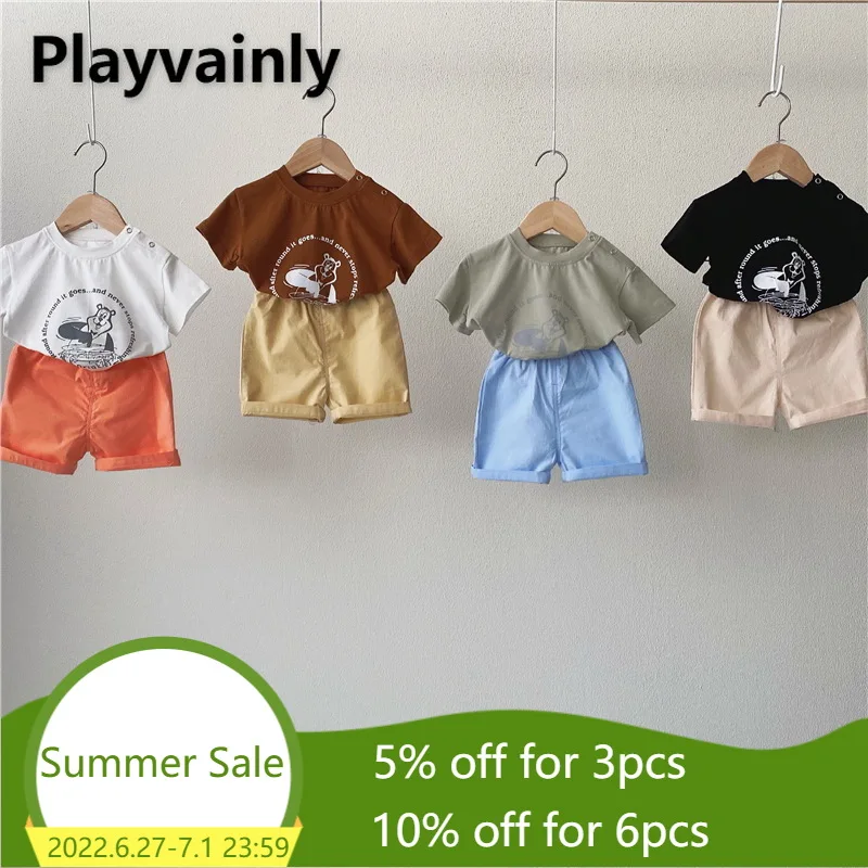 

2021 Baby Boy Girl Sets cartoon cotton short sleeve T-shirt+shorts 2 Piece cotton Suit Girl Clothes E100151