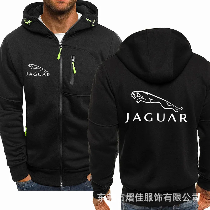 

Men's Hoodies JAGUAR logo Casual HipHop Long Sleeve Hooded Sweatshirts Fashion Fleece riding Zipper Jacket Men Tops