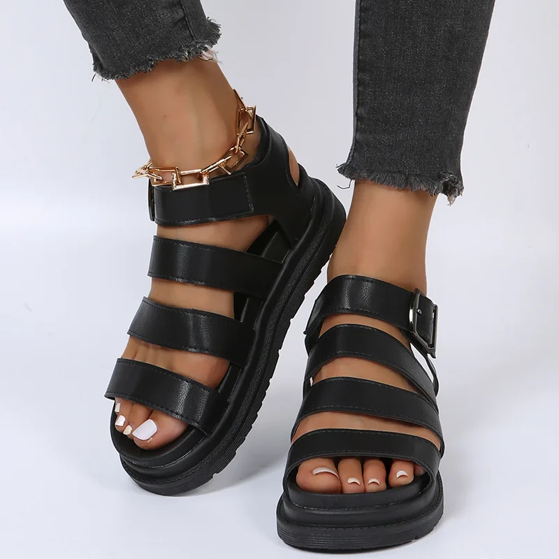Summer Women's Sports Sandals Platform Sandals Ladies Roman Buckle Beach Shoes Comfortable Wedge Heel Sandals Big Size 41 42 43