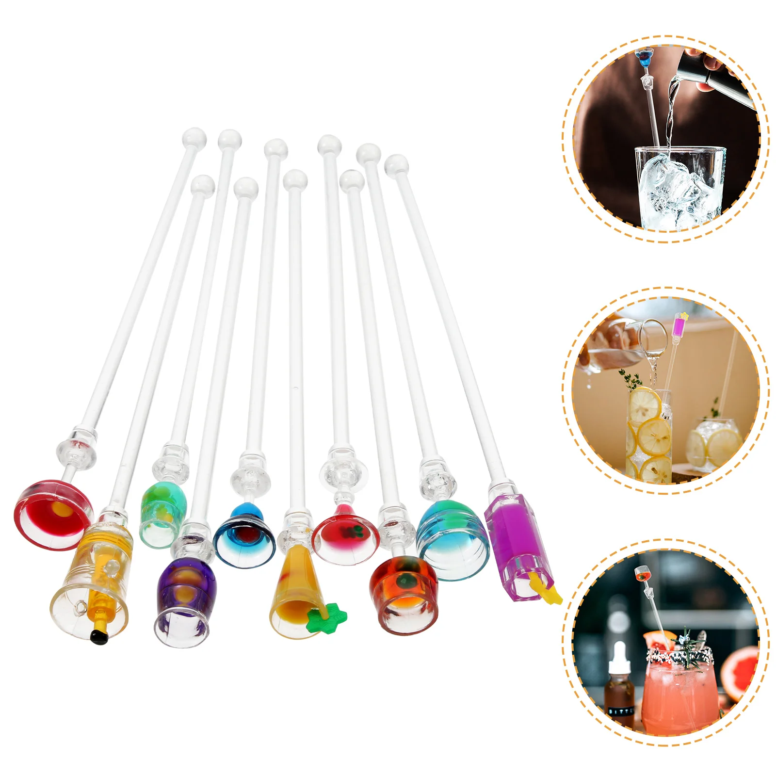 

OUNONA 10pcs 23CM Cocktail Drink Mixer Bar Stirring Mixing Sticks with Colorful Miniature Accessory (Random Color)