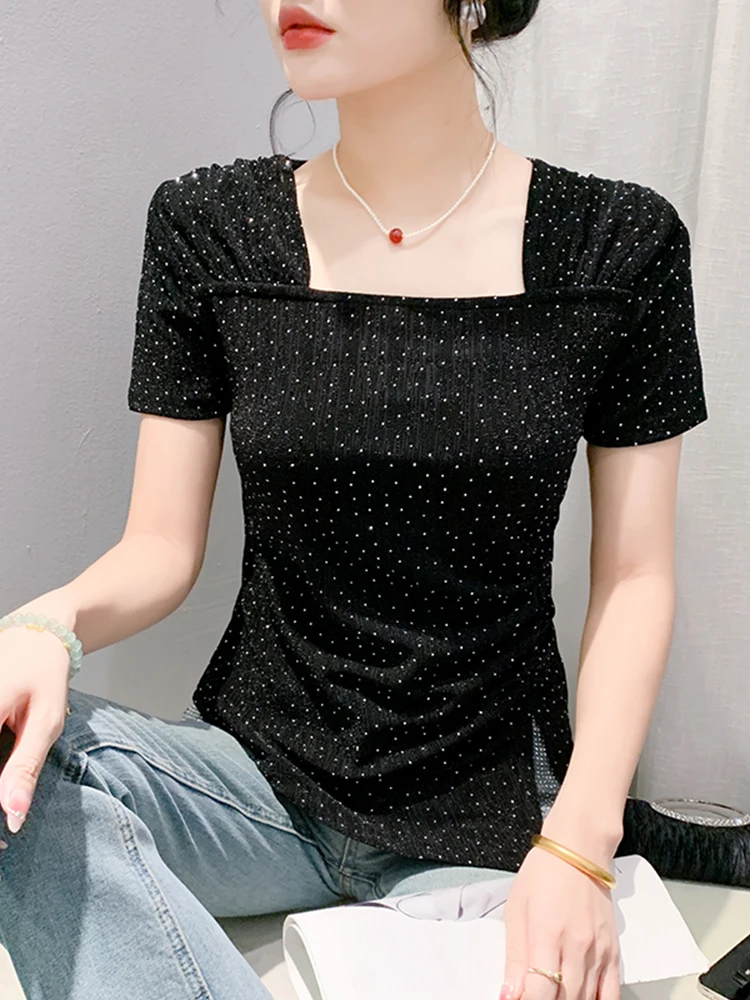 Европейские товары Женская футболка с нерегулярным разрезом и коротким рукавом