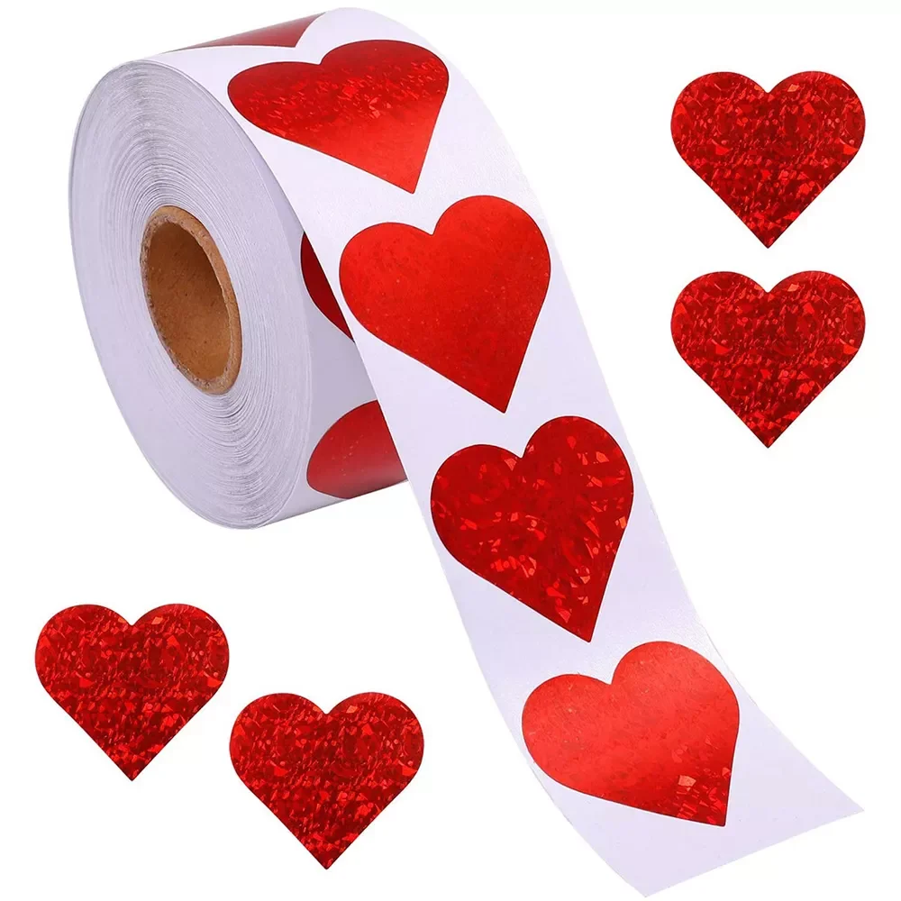 

2022 50-500pcs Red Heart Shape Labels Valentine's Day Paper Packaging Sticker Candy Dragee Bag Gift Box Packing Bag Wedding