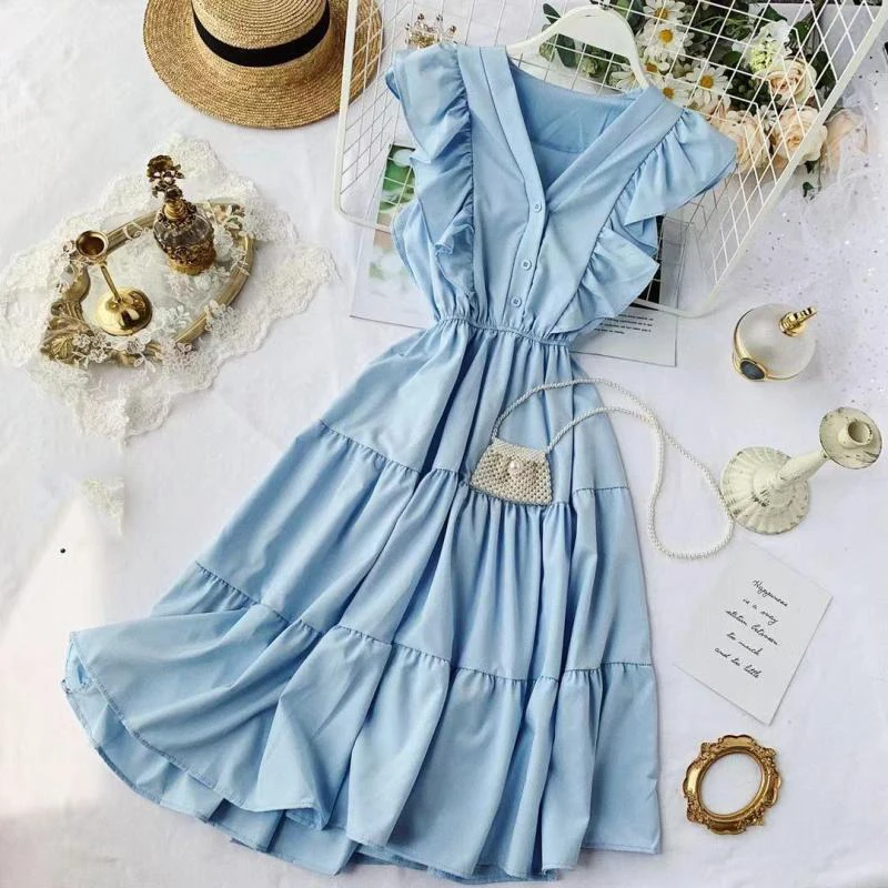 

Dress fairy ruffled sleeveless skirt 2022 popular skirt summer new style gray22