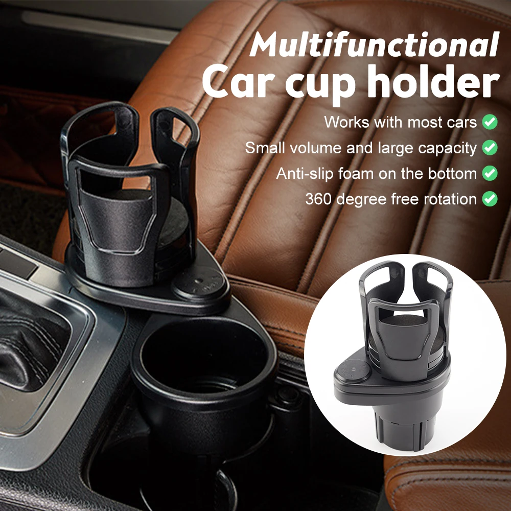 

Car Cup Holder Expander Adapter Dual Cup Holder 360 Degree Rotating Adjustable and Extendable Drink Beverage Water Bottle Holder
