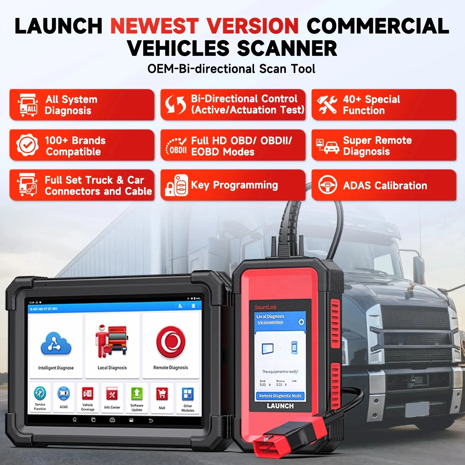 LAUNCH X431 V+ SmartLink HD Сверхмощный грузовик Дизельный OBD2 диагностические инструменты 40+