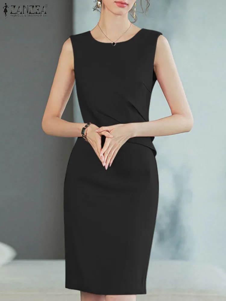 Летнее элегантное однотонное платье без рукавов ZANZEA женский сарафан модное