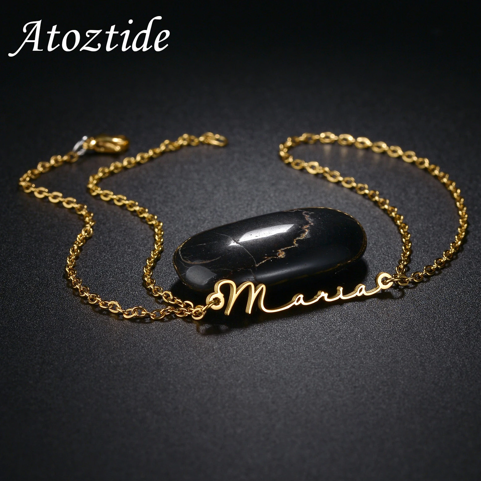 

Atoztide Personalized Custom Name Bracelet for Women Stainless Steel Charms Handmade Link Double Chain Bangle Jewelry Gift