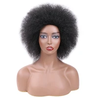 synthetic short fluffy hair afro kinky curly hair wigs natural black color yaki wigs for african black women