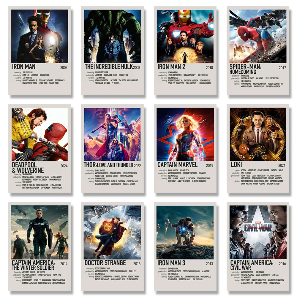 Постер Фильма Marvel Железный человек Человек-паук Черная Вдова Дэдпул Росомаха на