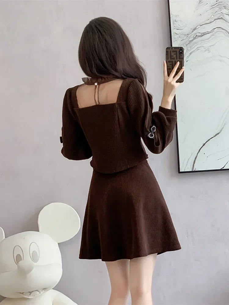 Женский вельветовый комплект из двух предметов модный сетчатый элегантный топ с