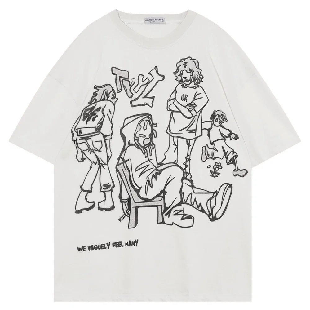 

Футболка мужская в японском стиле Харадзюку, уличная одежда с забавным мультяшным рисунком аниме, хлопковая рубашка в стиле хип-хоп, 2023