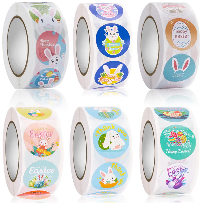 

500 шт., наклейки на пасхальную тематику, с мультяшными кроликами