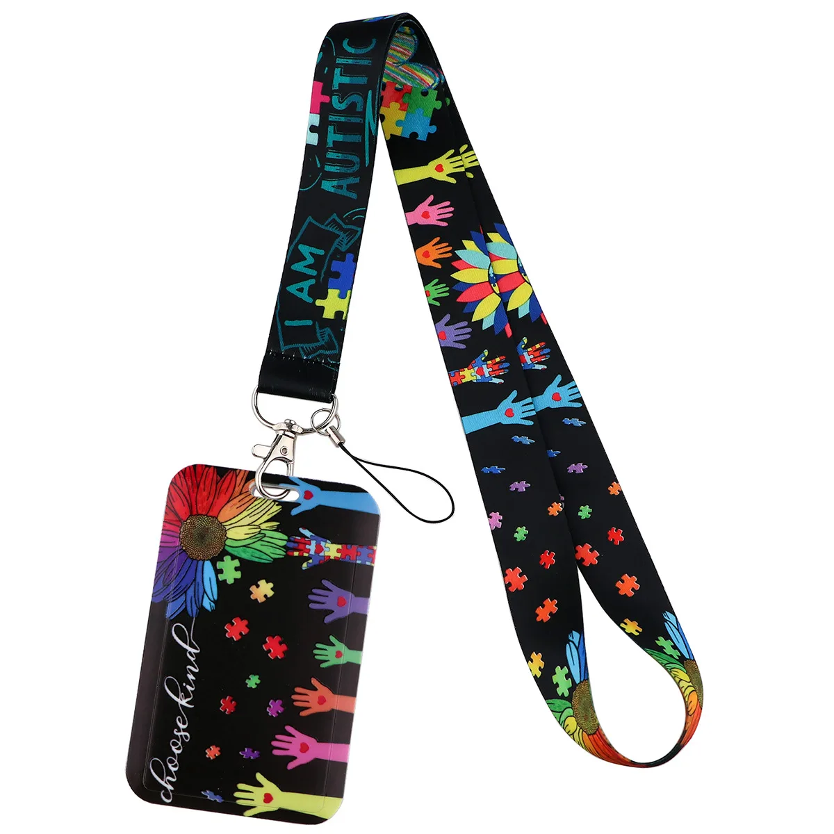 

Autism Awareness Sunflowers Lanyard Credit Card ID Holder Bag Student Women Travel Card Cover Badge Car Keychain Decorations