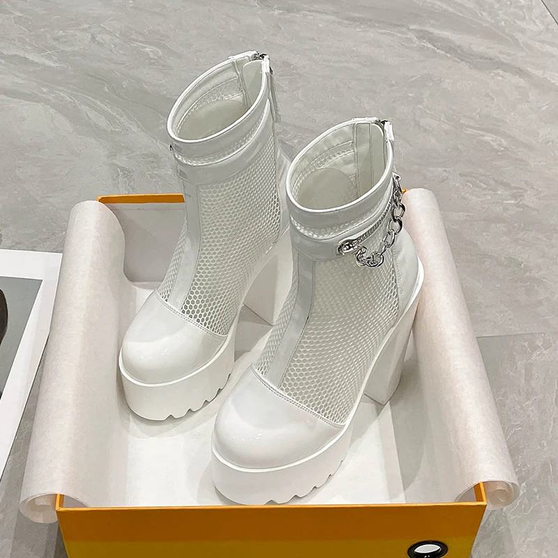 Осень 2023 новые женские модные непромокаемые сетчатые дышащие кожаные сапоги до