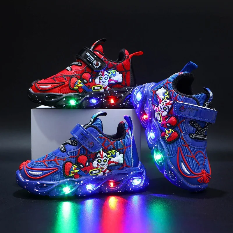 Cartoon Cool Hot Sales LED Lighted Infant Tennis Fashion Glowing Baby Boys Shoes Sneakers Sports Lovely First Walkers Toddlers