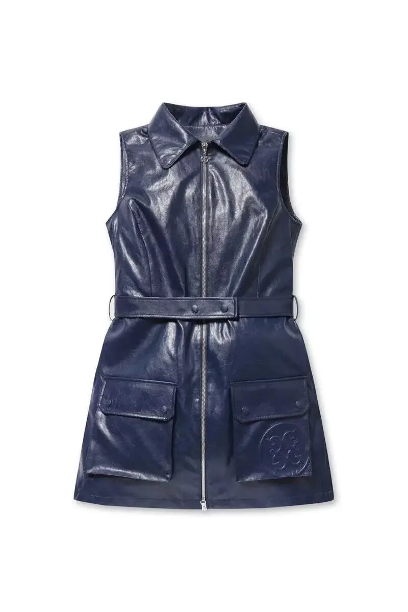 

Golf leather lapel zipper waist sports sleeveless waistcoat 23 spring new