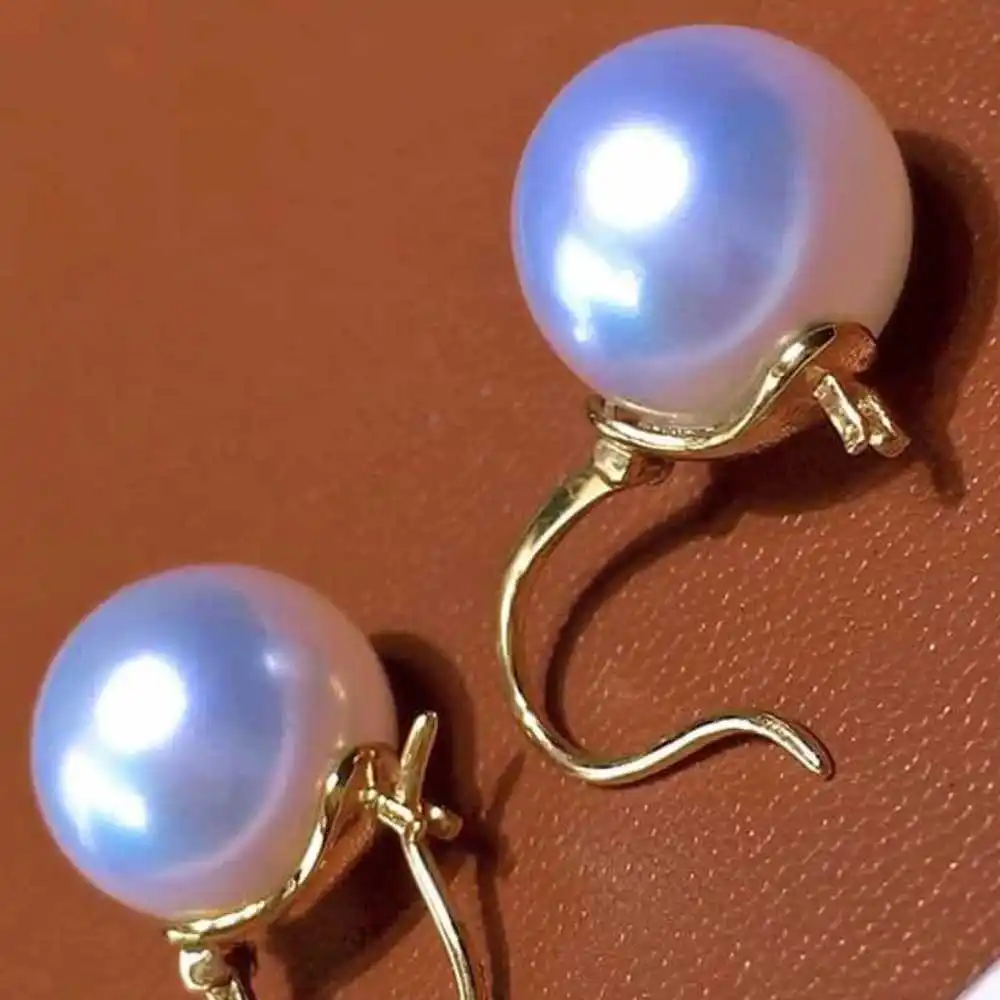 

16MM White Shell Pearl Earrings 18 k Gold Ear Hook Cultured Gift New Year Fashion Beautiful Ear stud Jewelry Classic