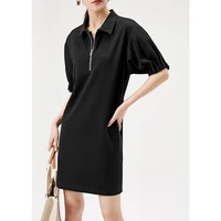 streetwear women fashion dresses women casual straight zipper above knee mini puff sleeve vestidos mujer 2022 black