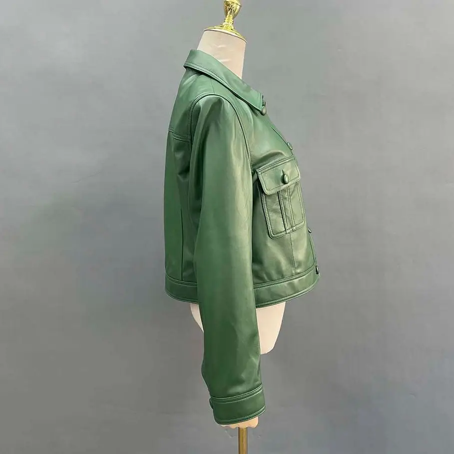 JANEFUR Leather Jacket Women 2023 New Short Single-Breasted Fashion Real Sheepskin Coat Chic Lady Blazer