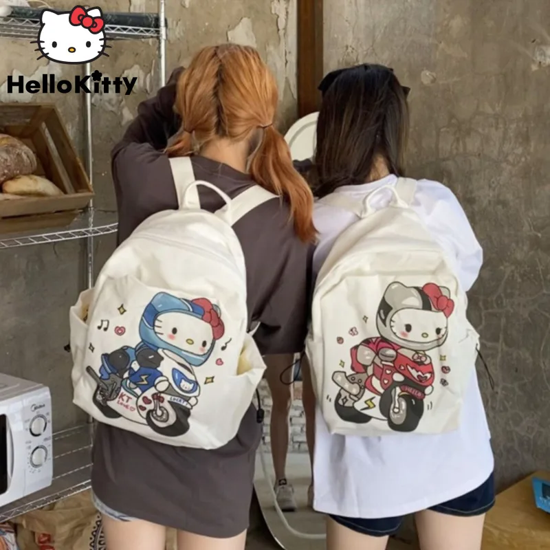 

Sanrio Cartoon Hello Kitty Printed Women Backpack Y2k Street Biker Style Couples Canvas Bag New Large Capacity Student Schoolbag