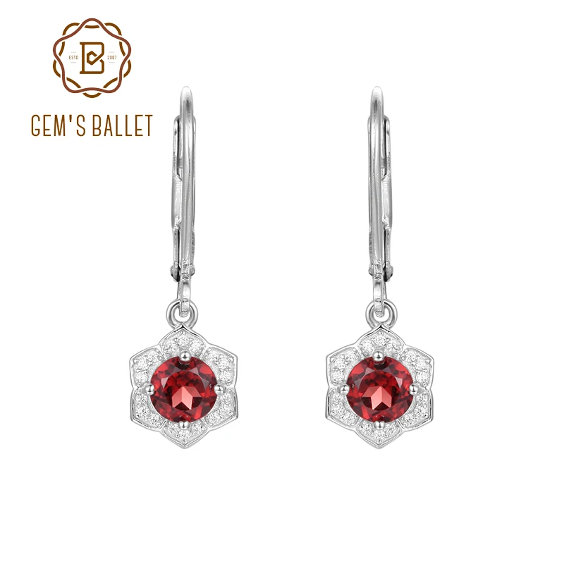 

GEM'S BALLET Hexagon Gemstone Earrings 5mm Round Red Garnet Dainty Drop Earrings in 925 Sterling Silver Gift For Her