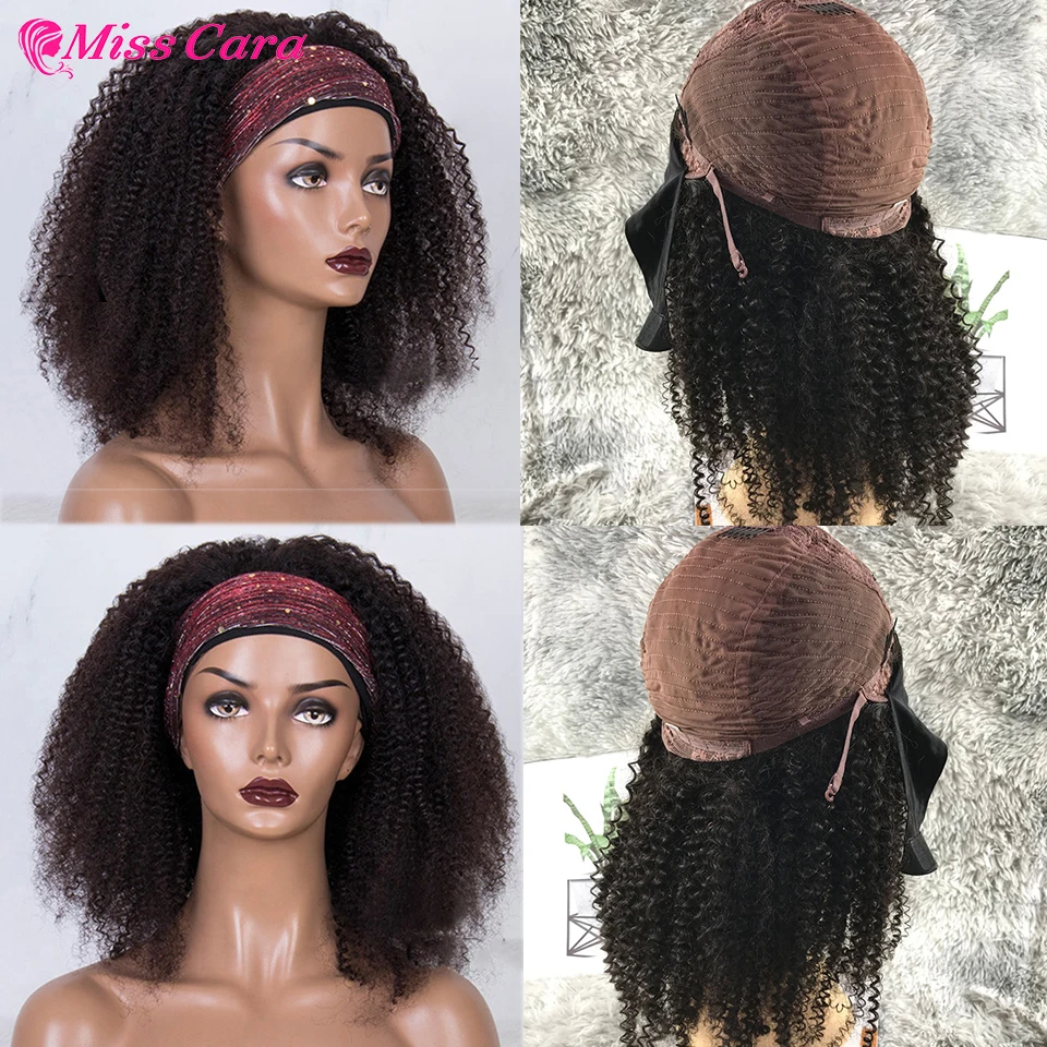 Headbang Wig Kinky Curly Glueless Human Hair Wig for Women Brazilian Kinky Curly Headband Wig Human Hair Natual Black Color Wigs enlarge