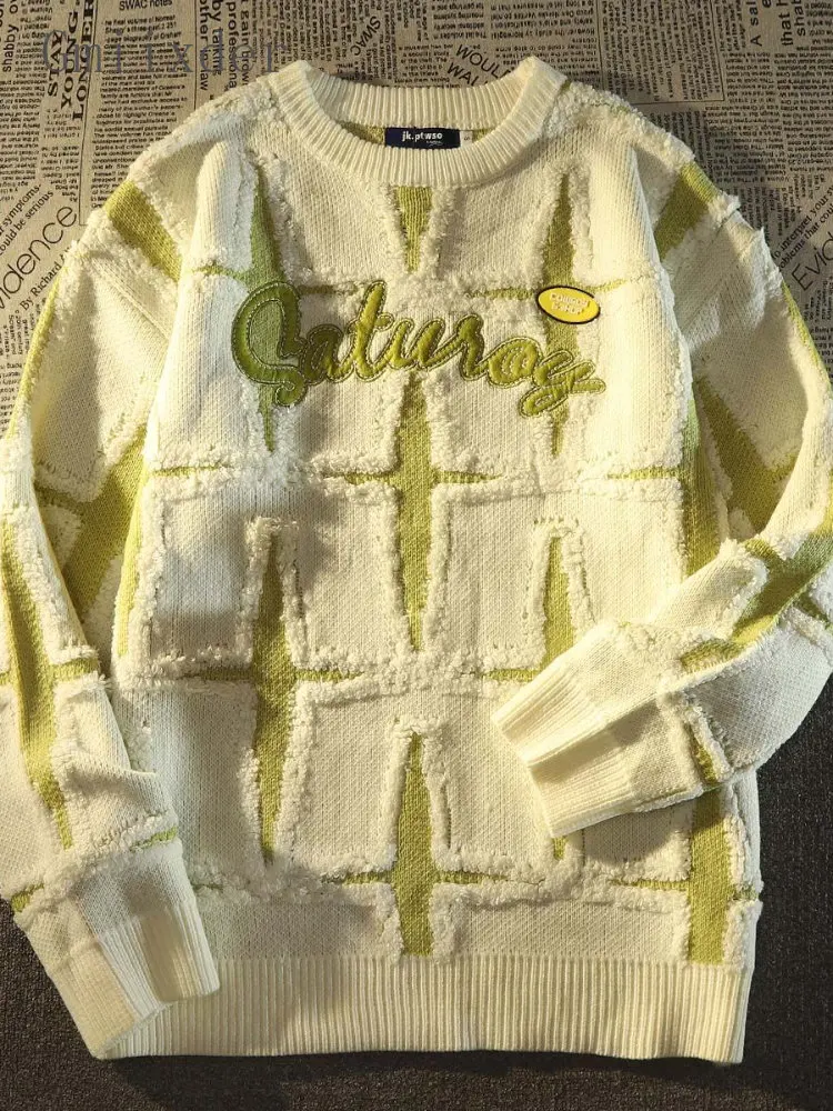 

Свитер мужской в стиле ретро, уличный джемпер в американском стиле со звездами, Свободный Повседневный вязаный пуловер в японском стиле гранж с круглым вырезом, Осень-зима