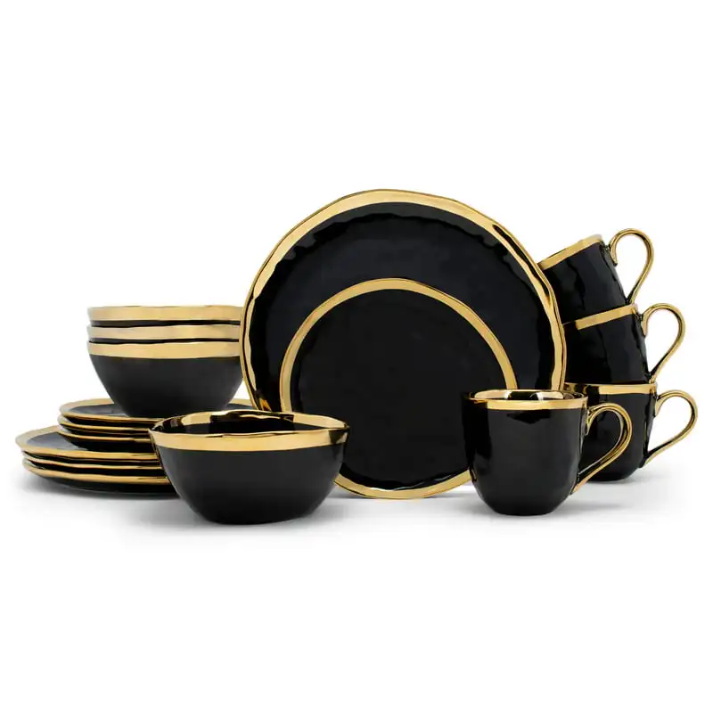 

Bubble Ceramic Dinnerware 16 Piece Set - Service for 4, Black Gold