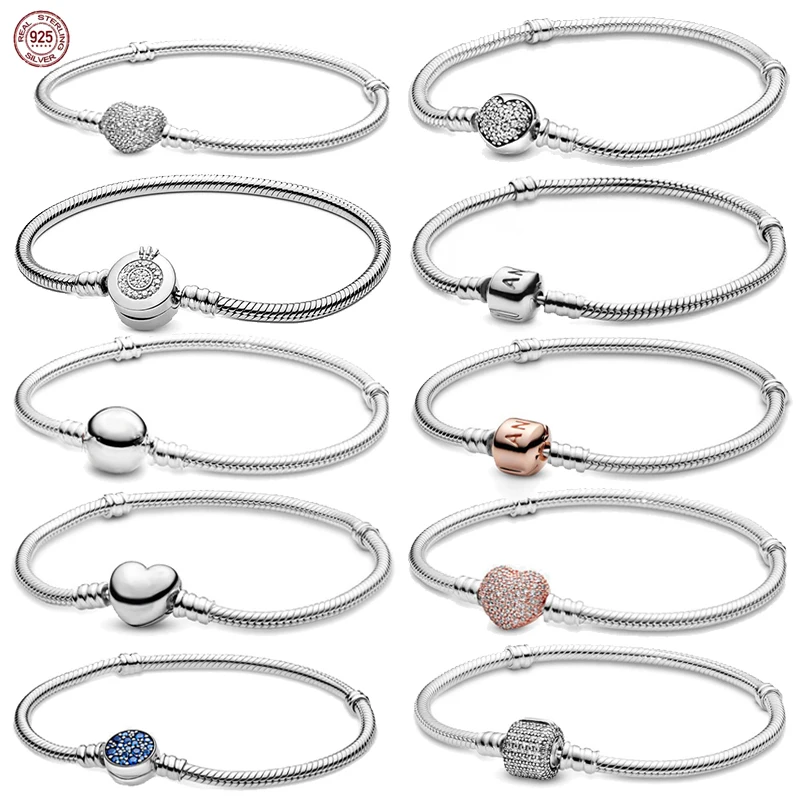 

Fashion S925 sterling silver diamond heart-shaped shiny bracelet suitable for designing original charm beaded DIY gifts