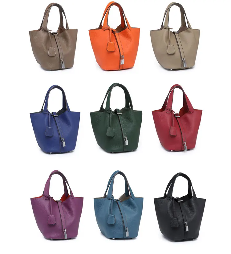 

2022 Fashion Hot Sale Lychee Pattern Genuine Leather Bucket Women Bag Brand Design Luxury Single Shoulder Handbag Hobo Tote Bag